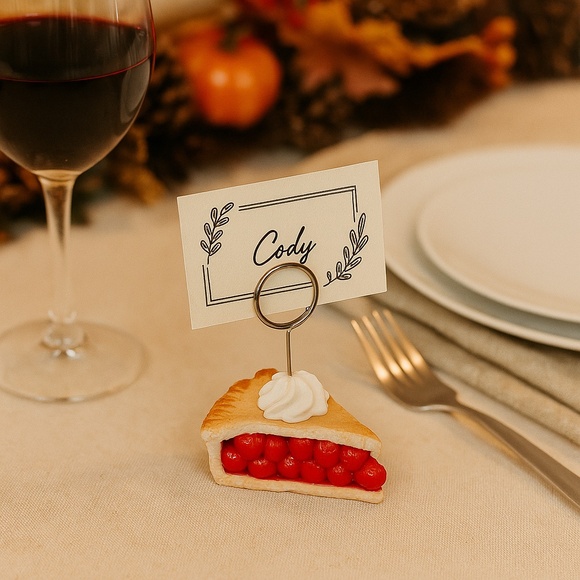 Cherry Pie Place Card Holders Set of 2 – Handmade Ceramic Table Decor Holiday - Picture 3 of 16